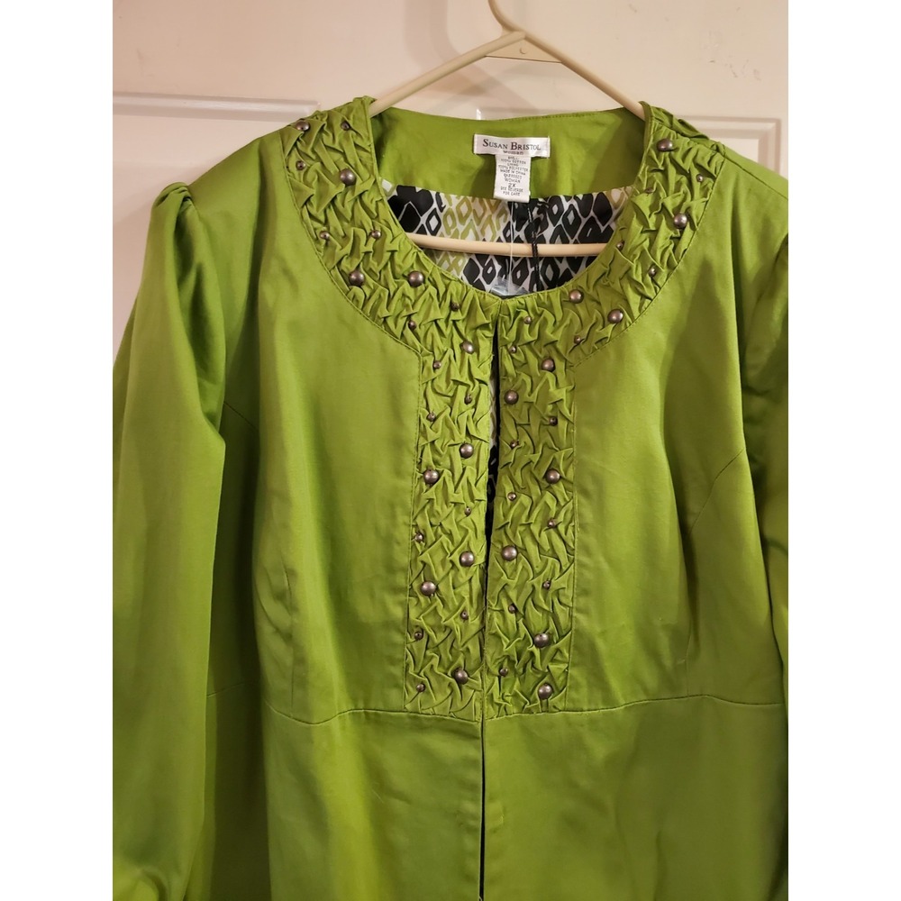 NWT SUSAN BRISTOL Pea Green Hook Eye Neck Band w/Studs Jacket Size 2XL - Picture 8 of 9
